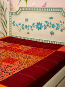 Red & Peach Applique Cotton Bedcover Handcrafted Designer Bedding