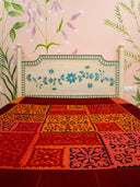 Red & Peach Applique Cotton Bedcover Handcrafted Designer Bedding
