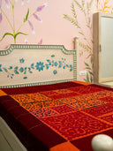 Red & Peach Applique Cotton Bedcover Handcrafted Designer Bedding