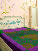 Green & Wine Applique Cotton Bedcover Handcrafted Elegant Bedding