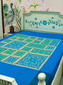 Sky Blue & Ivory Applique Cotton Bedcover Handcrafted Elegant Bedding