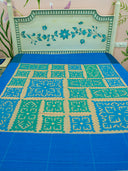 Sky Blue & Ivory Applique Cotton Bedcover Handcrafted Elegant Bedding