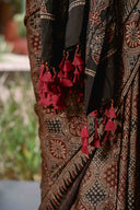 Ajrakh Saree With Badla Work With Tassels