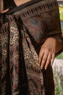 Ajrakh Saree With Badla Work With Tassels