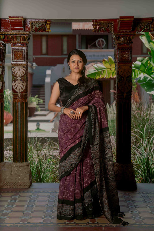 Purple Ajrakh-Bandhej  Modal Saree