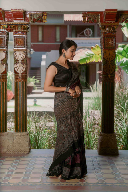 Purple Ajrakh-Bandhej  Modal Saree
