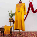 Traditional yellow Mashru outfit for festive occasions