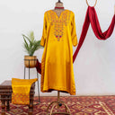 Yellow Mashru kurta set with Aari and mirror work