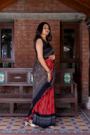 Orange Ajrakh Bandhani Saree With Tassels