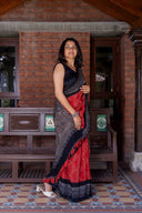 Orange Ajrakh Bandhani Saree With Tassels