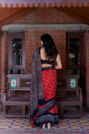 Orange Ajrakh Bandhani Saree With Tassels