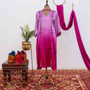 Pink to Violet Mashru Silk Kurta with Rabari Embroidery & Mirror Work | Craftroots