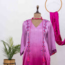 Pink to Violet Mashru Silk Kurta with Rabari Embroidery & Mirror Work | Craftroots