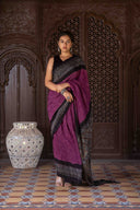 Purple Ajrakh Bandhani Saree With Tassels