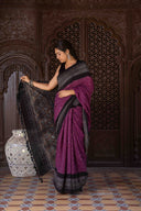 Purple Ajrakh Bandhani Saree With Tassels