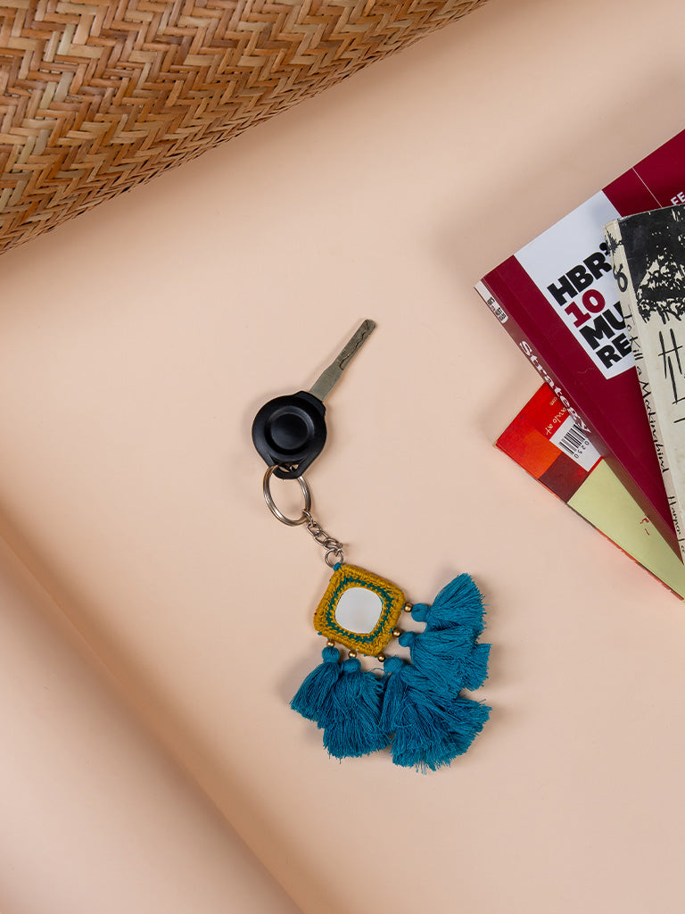Square  Musterd Mirror & Sky Tassels Keychain