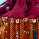 Maroon Mashru Potli with Orange Stripe | Bead & Brass Tikki Handwork | Gramshree