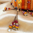 Maroon Mashru Potli with Orange Stripe | Bead & Brass Tikki Handwork | Gramshree