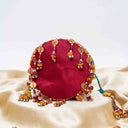 Maroon Mashru Potli with Orange Stripe | Bead & Brass Tikki Handwork | Gramshree