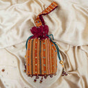Maroon Mashru Potli with Orange Stripe | Bead & Brass Tikki Handwork | Gramshree