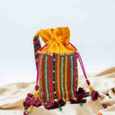 Yellow Mashru Multi-Check Potli with Bead & Brass Tikki Handwork | Gramshree