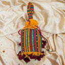 Yellow Mashru Multi-Check Potli with Bead & Brass Tikki Handwork | Gramshree