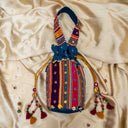 Blue Mashru Potli with Bead & Brass Tikki Handwork | Gramshree