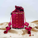 Maroon Mashru Potli with Pink Stripe | Bead & Brass Tikki Handwork | Gramshree