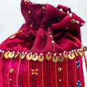 Maroon Mashru Potli with Pink Stripe | Bead & Brass Tikki Handwork | Gramshree