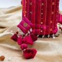 Maroon Mashru Potli with Pink Stripe | Bead & Brass Tikki Handwork | Gramshree