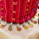 Maroon Mashru Potli with Pink Stripe | Bead & Brass Tikki Handwork | Gramshree