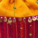 Yellow Mashru Potli with Pink Stripe | Bead & Brass Tikki Handwork | Gramshree