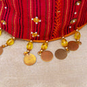 Yellow Mashru Potli with Pink Stripe | Bead & Brass Tikki Handwork | Gramshree