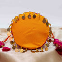 Yellow Mashru Potli with Pink Stripe | Bead & Brass Tikki Handwork | Gramshree