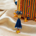 Blue Mashru Potli with Yellow Stripes | Bead & Brass Tikki Handwork | Gramshree