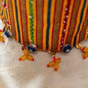 Blue Mashru Potli with Yellow Stripes | Bead & Brass Tikki Handwork | Gramshree