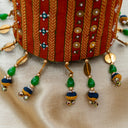 Green Mashru Potli with Orange Stripe | Bead & Brass Tikki Handwork | Gramshree