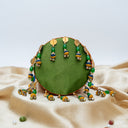 Green Mashru Potli with Orange Stripe | Bead & Brass Tikki Handwork | Gramshree