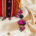 Maroon Mashru Potli with Black & Red Stripes | Bead & Brass Tikki Handwork | Gramshree