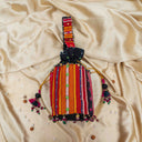Maroon Mashru Potli with Black & Red Stripes | Bead & Brass Tikki Handwork | Gramshree