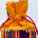 Yellow Mashru Check Small Potli with Bead & Brass Tikki Handwork | Gramshree