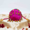 Yellow Mashru Check Small Potli with Bead & Brass Tikki Handwork | Gramshree
