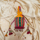 Yellow Mashru Check Small Potli with Bead & Brass Tikki Handwork | Gramshree