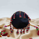 Black Mashru Check Potli with Bead & Brass Tikki Handwork | Gramshree