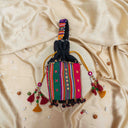 Black Mashru Check Potli with Bead & Brass Tikki Handwork | Gramshree