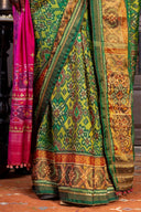 Handembroidered Patola Silk Saree -Green With Khat Work
