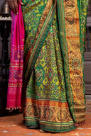 Handembroidered Patola Silk Saree -Green With Khat Work