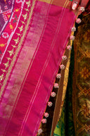 Handembroidered Patola Silk Saree -Green With Khat Work