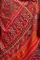 Handcrafted Green Patola Silk Saree With Khat Embroidery
