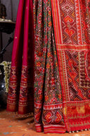 Handcrafted Green Patola Silk Saree With Khat Embroidery